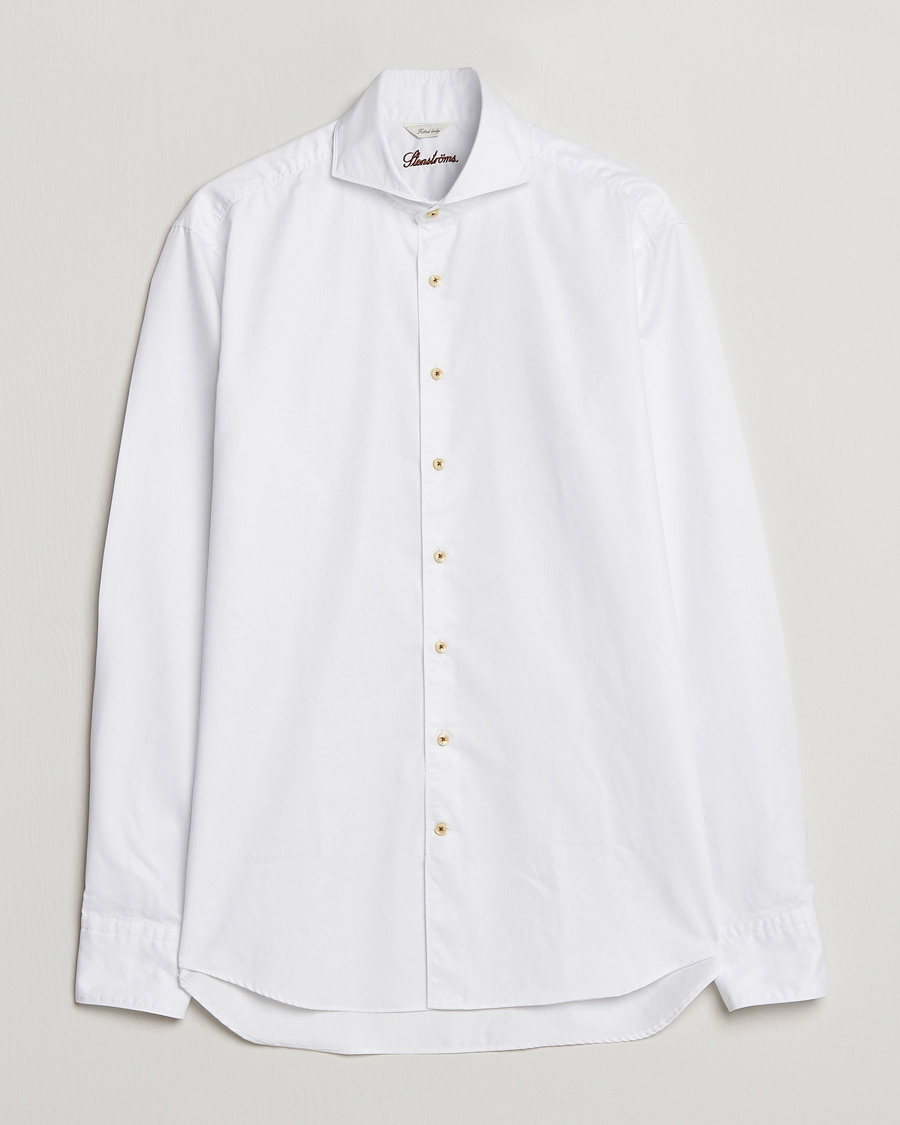 Men | Shirts | Stenströms | Fitted Body Washed Cotton Plain Shirt White