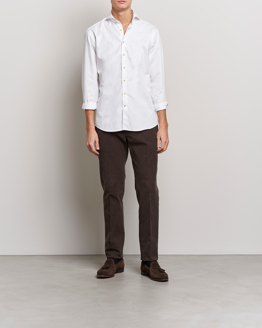 Men | Shirts | Stenströms | Fitted Body Washed Cotton Plain Shirt White