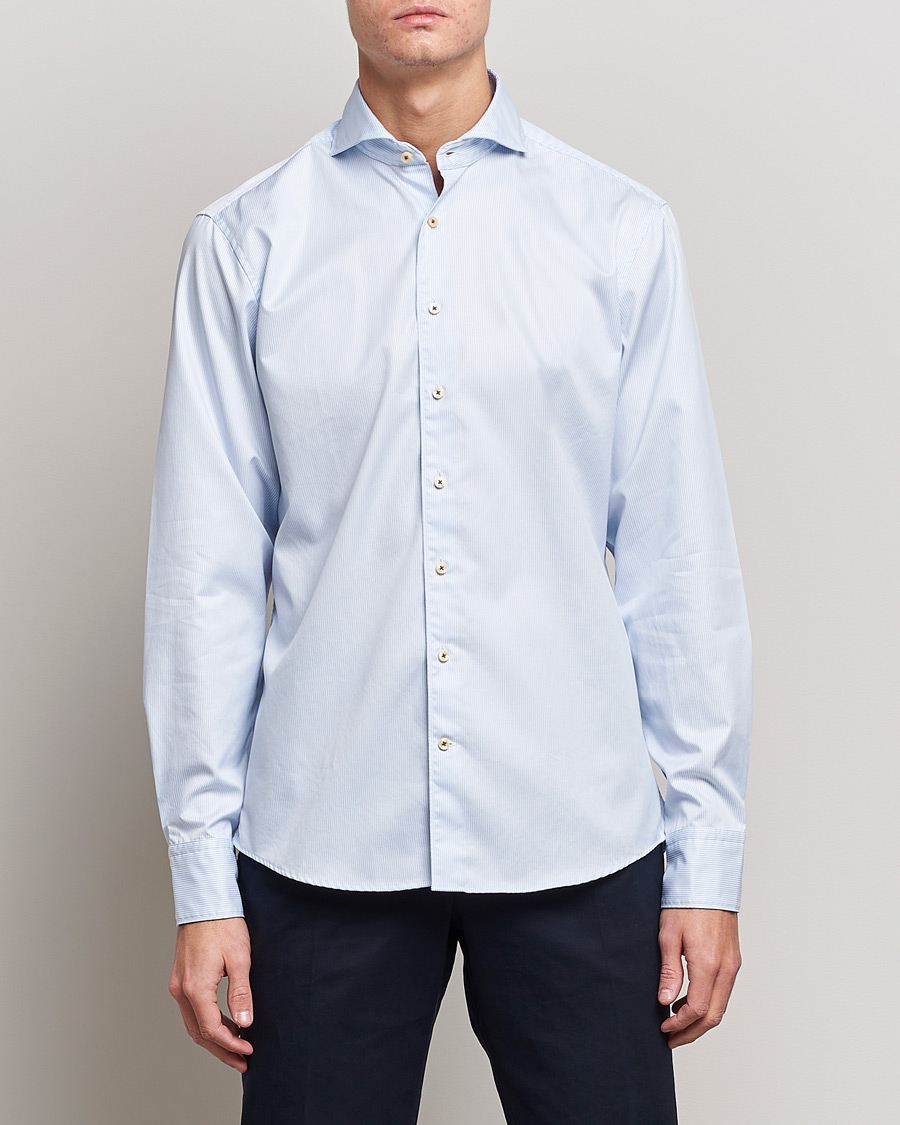 Men | Shirts | Stenströms | Fitted Body Pinstriped Casual Shirt Light Blue
