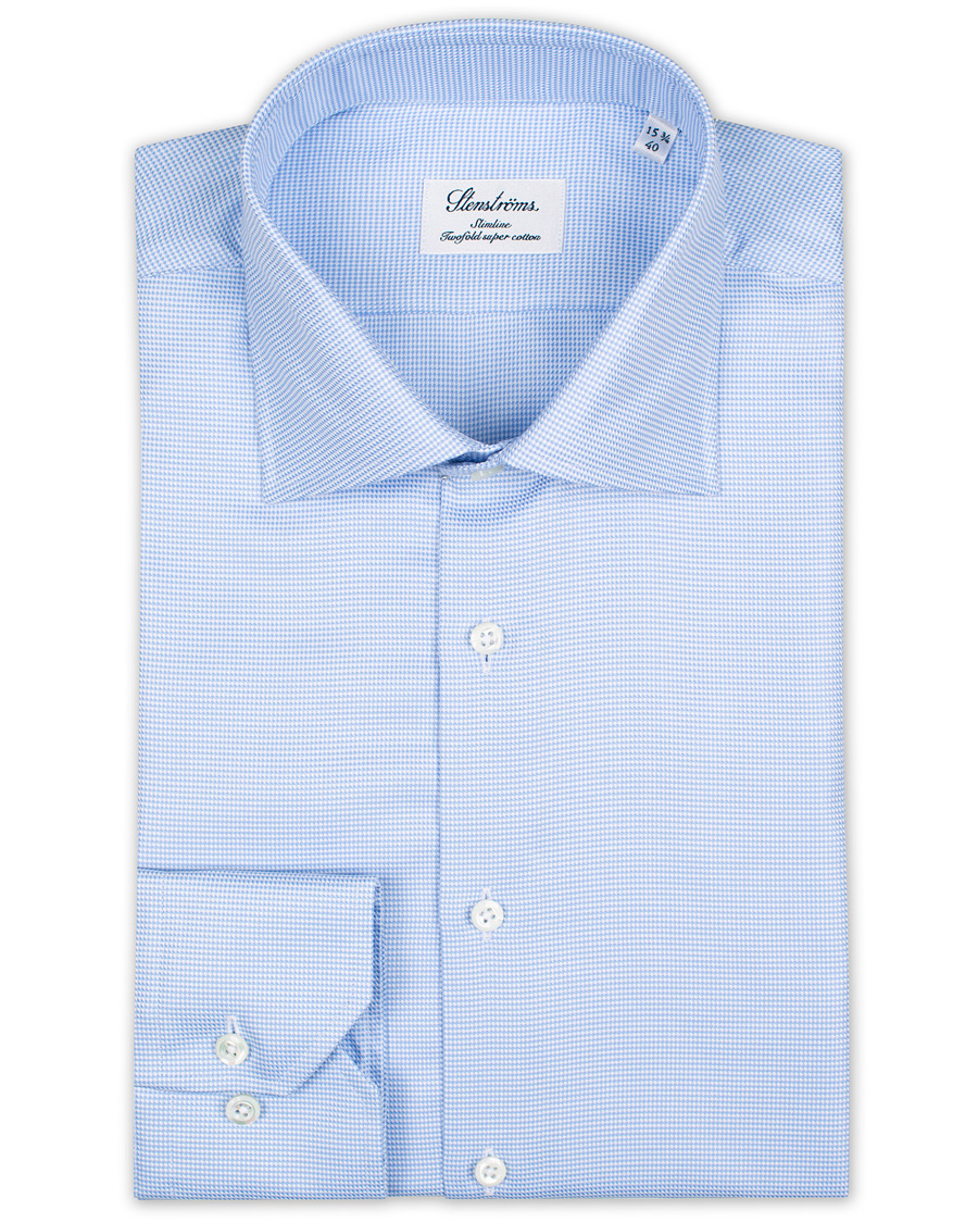 Men | Shirts | Stenströms | Slimline Houndstooth Shirt Blue