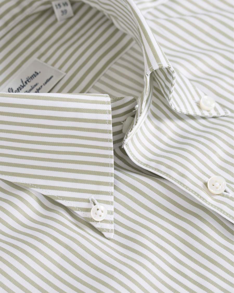 Men | Shirts | Stenströms | Slimline Striped Twill Button Down Shirt Green