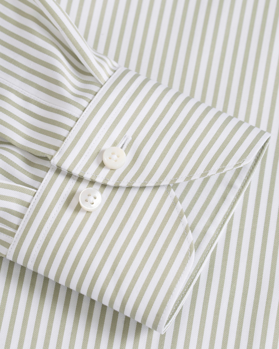 Men | Shirts | Stenströms | Slimline Striped Twill Button Down Shirt Green