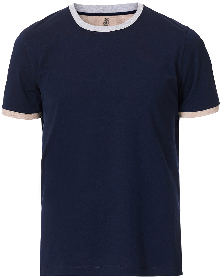 Men | T-Shirts | Brunello Cucinelli | Contrast Collar Short Sleeve T-Shirt Navy/Grey