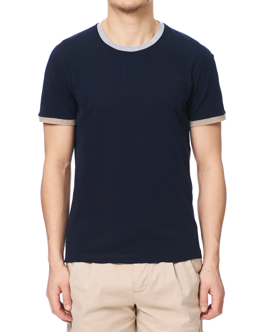 Men | T-Shirts | Brunello Cucinelli | Contrast Collar Short Sleeve T-Shirt Navy/Grey