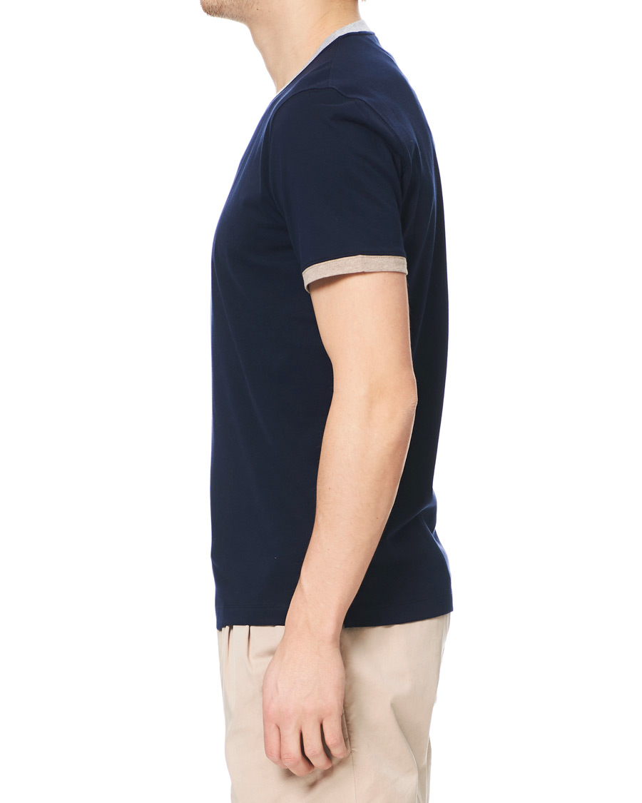 Men | T-Shirts | Brunello Cucinelli | Contrast Collar Short Sleeve T-Shirt Navy/Grey