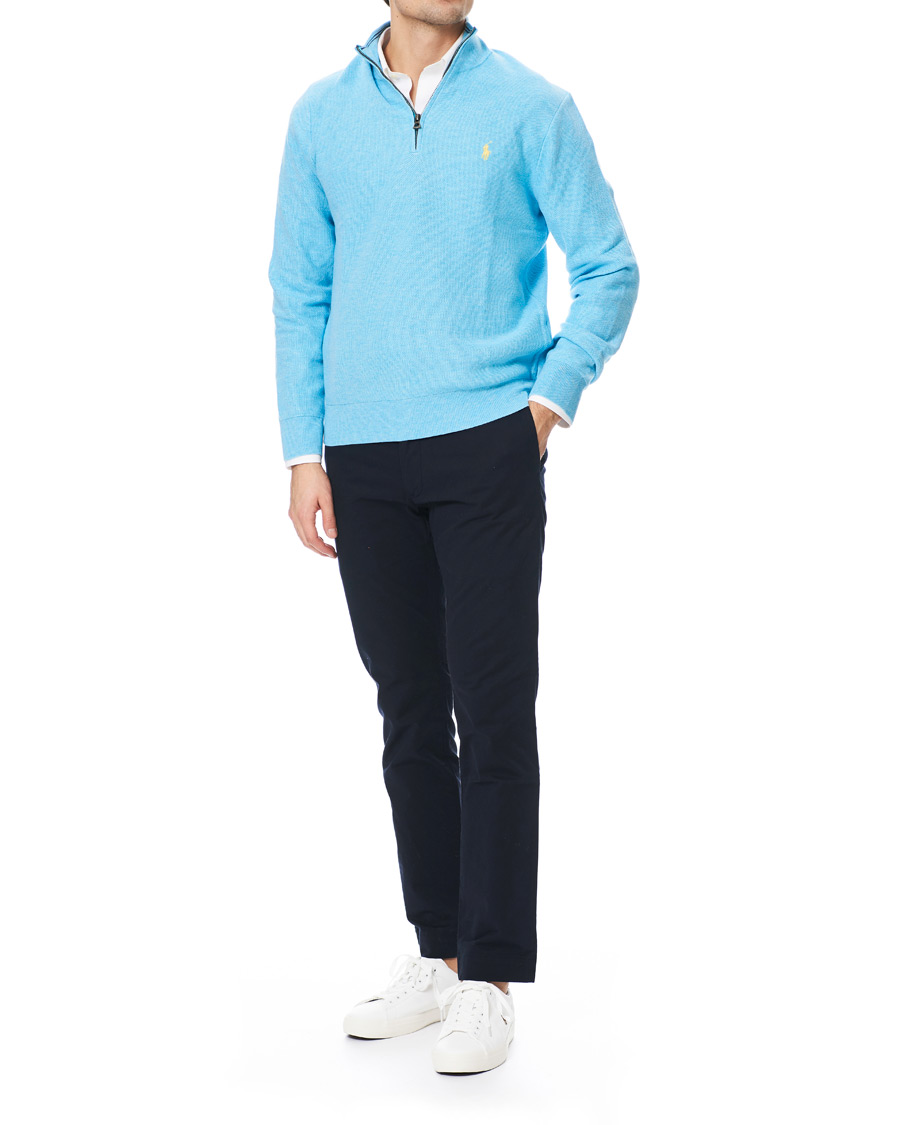 Men | Sweaters & Knitwear | Polo Ralph Lauren | Texture Half Zip Light Blue Heather