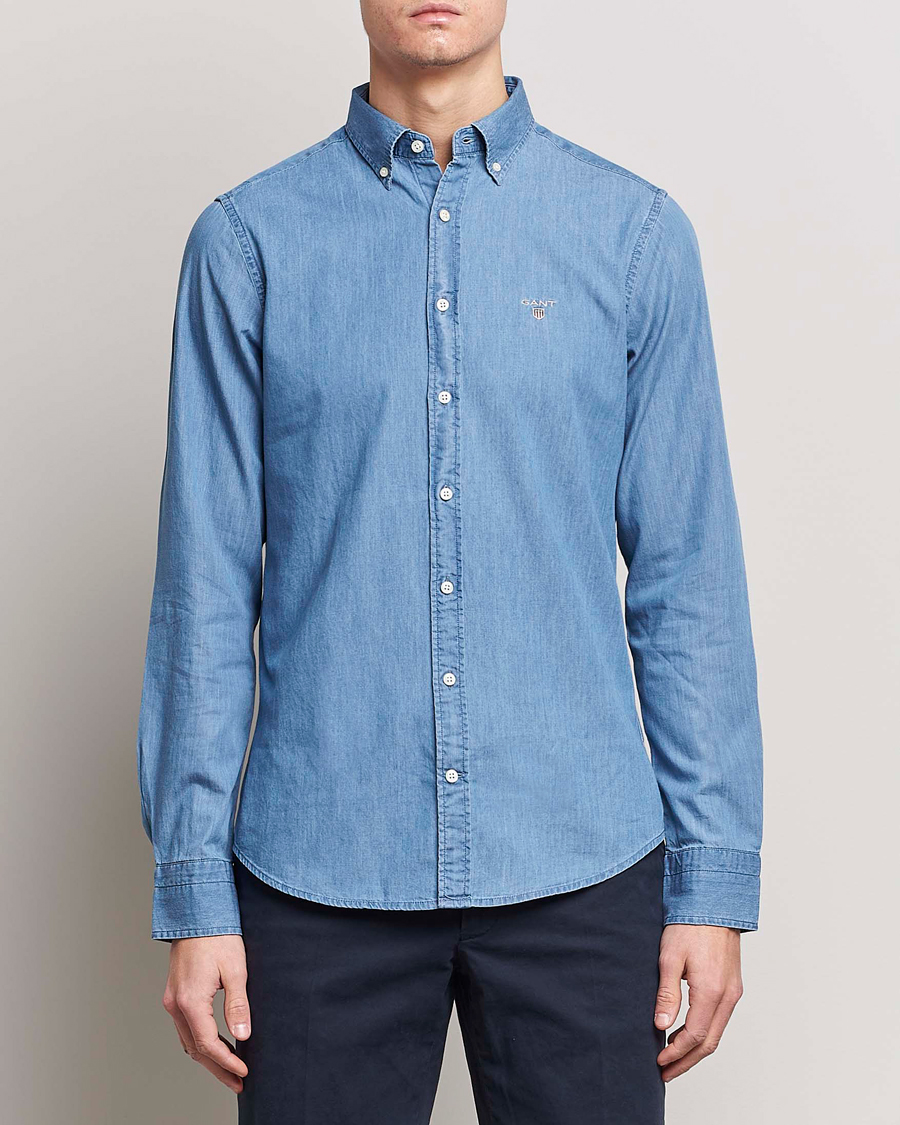 Men | Shirts | Gant | Slim Fit Indigo Shirt Semi Light Blue