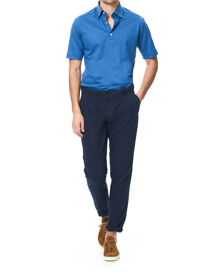 Men | Polo Shirts | Eton | Slim Fit Short Sleeve Pique Shirt Blue