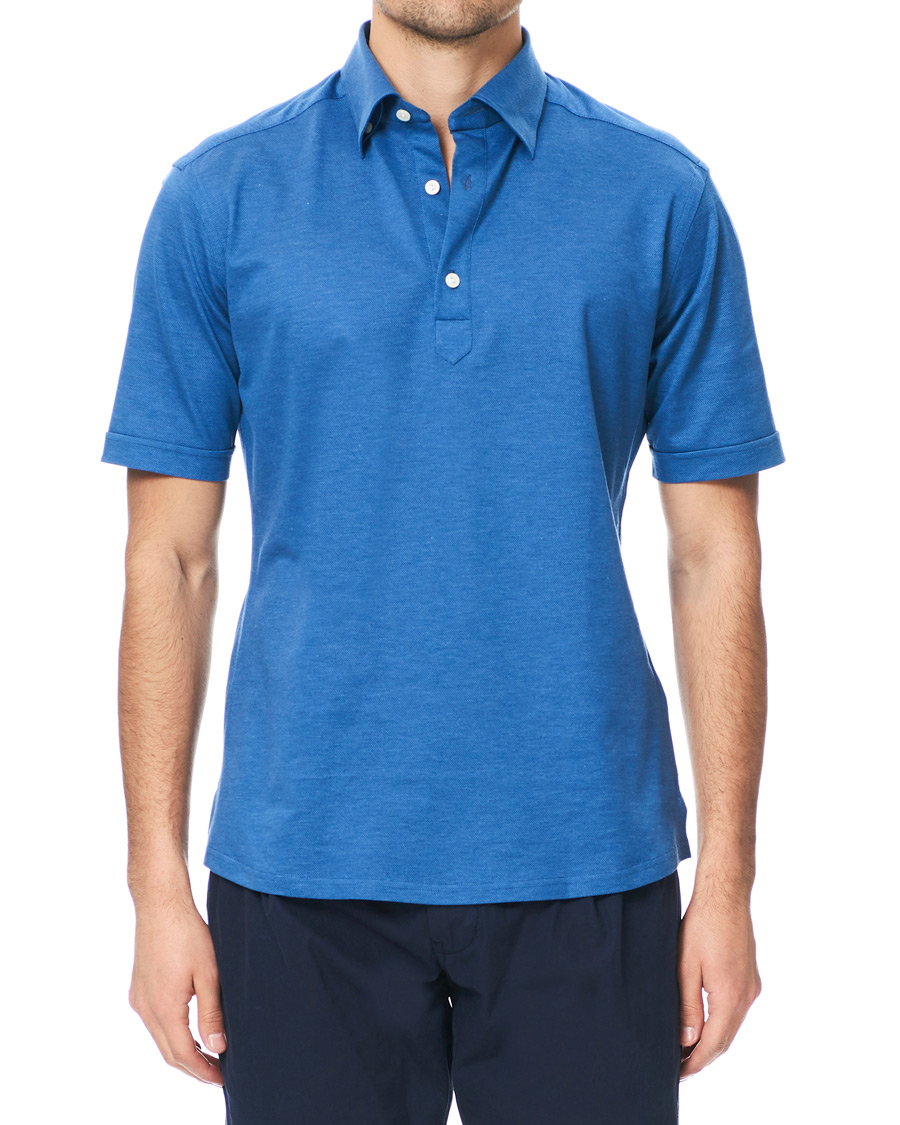 Men | Polo Shirts | Eton | Slim Fit Short Sleeve Pique Shirt Blue