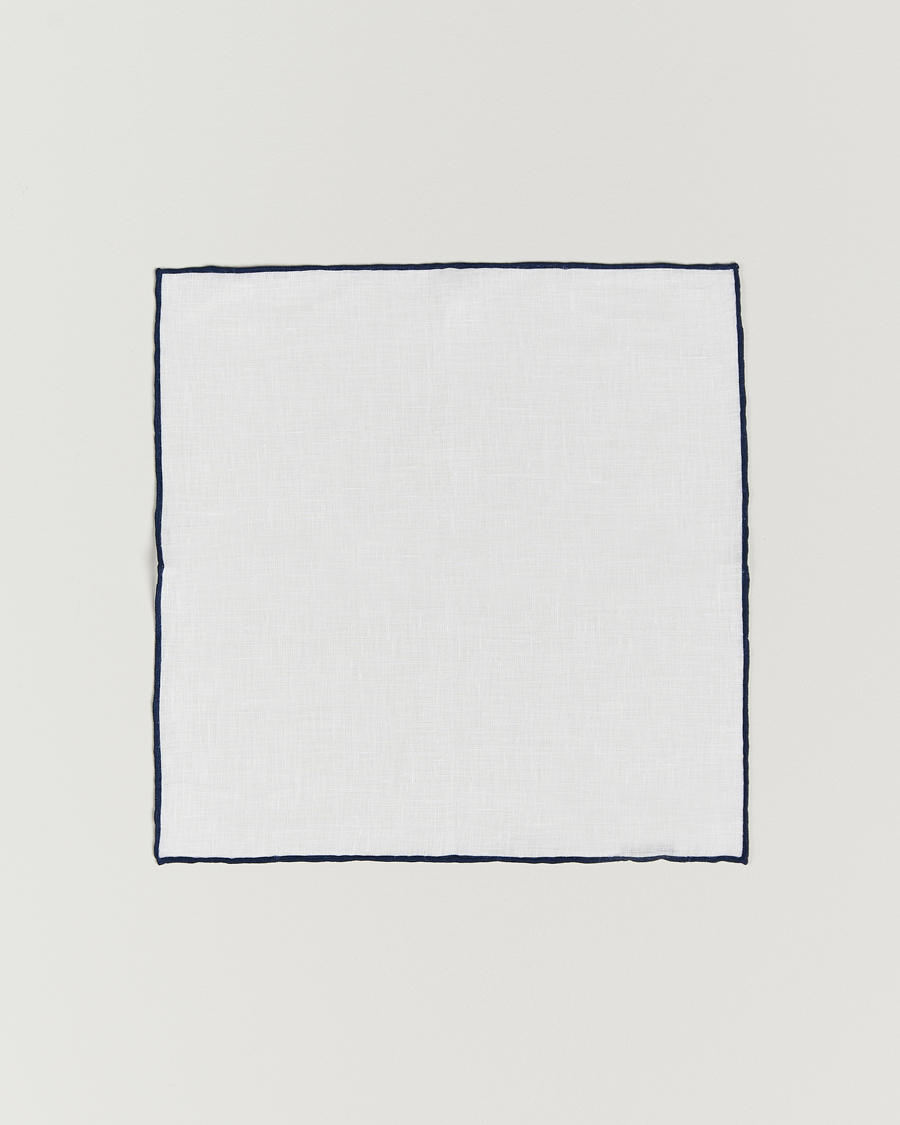 Men | Pocket Squares | Amanda Christensen | Linen Paspoal Pocket Square White/Navy