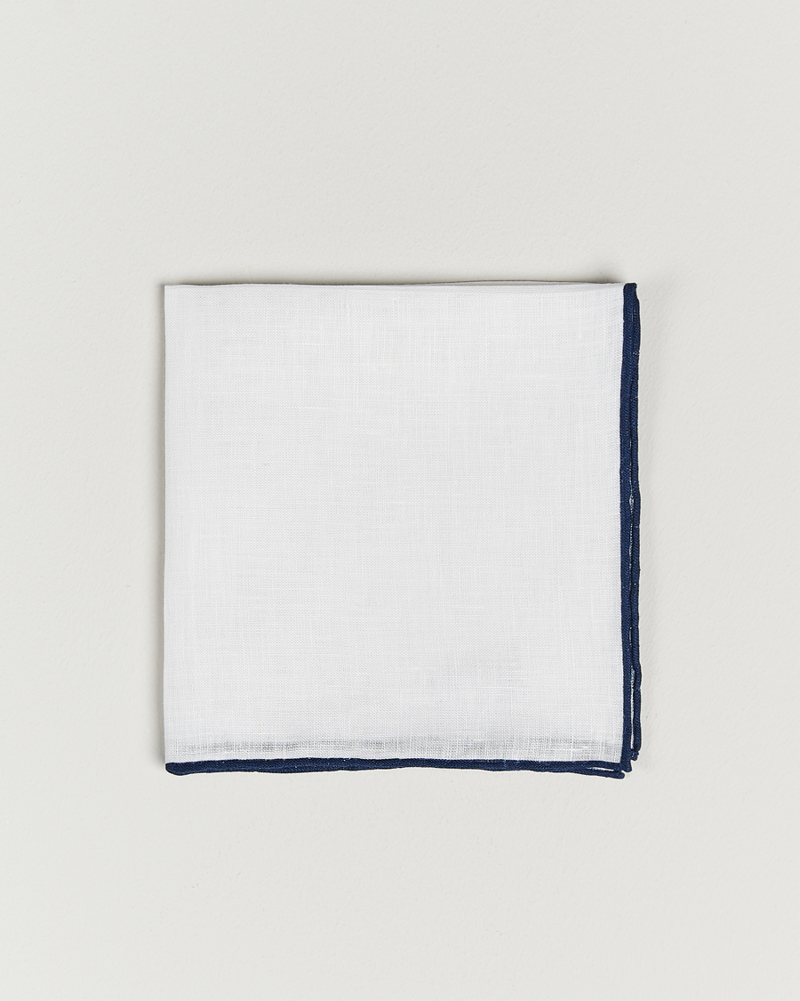 Men | Pocket Squares | Amanda Christensen | Linen Paspoal Pocket Square White/Navy