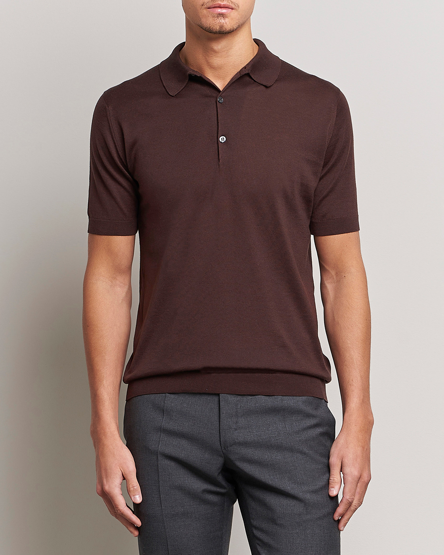 Men | Polo Shirts | John Smedley | Adrian Slim Fit Sea Island Polo Coffee Bean