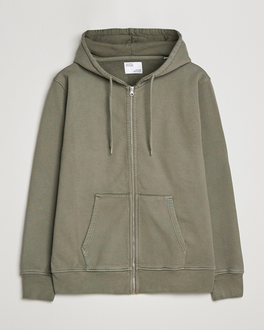 Men | Sweaters & Knitwear | Colorful Standard | Classic Organic Full Zip Hood Dusty Olive