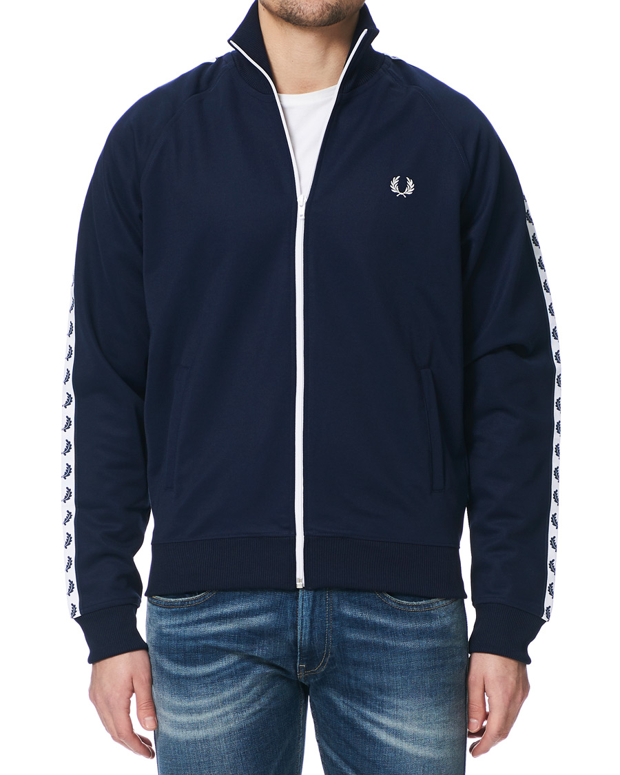 Men | Sweaters & Knitwear | Fred Perry | Taped Track Jacket Carbon Blue