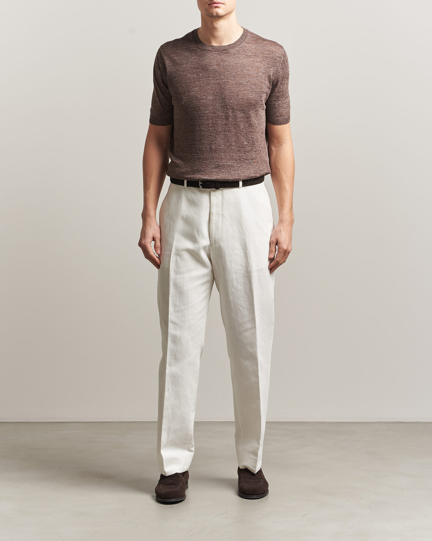Men | T-Shirts | Gran Sasso | Crew Neck Linen Tee Light Brown