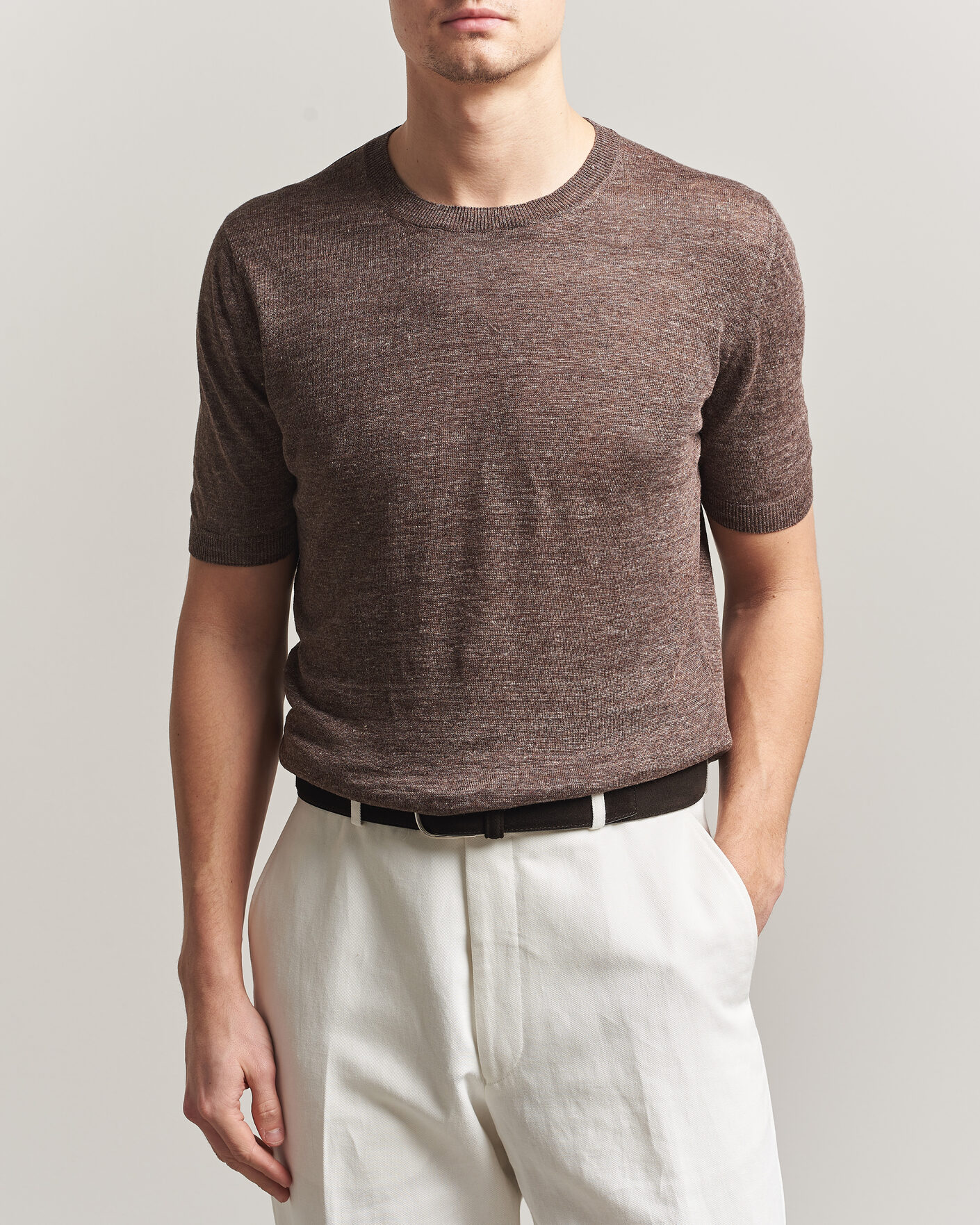 Men | T-Shirts | Gran Sasso | Crew Neck Linen Tee Light Brown