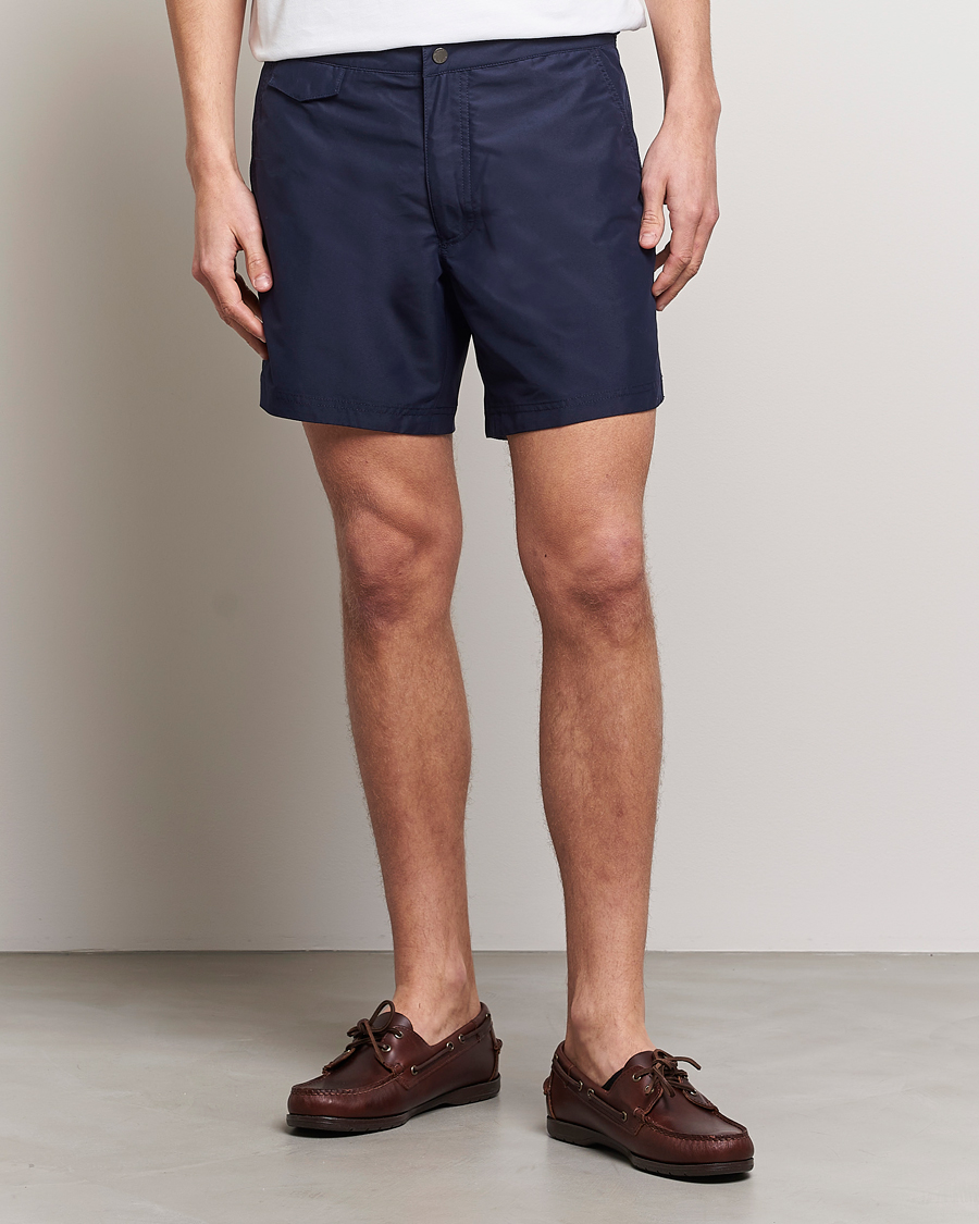 Men | Swimwear | Sunspel | Recycled Seaqual Tailored Swim Shorts Navy