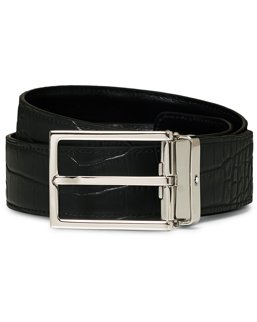 Men | Montblanc Square Buckle Alligator Printed 35mm Leather Belt Black | Montblanc | Square Buckle Alligator Printed 35mm Leather Belt Black