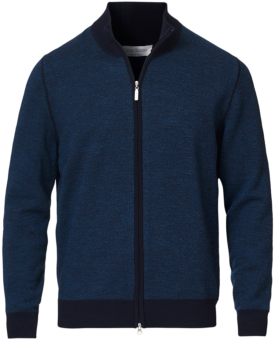 Men | Sweaters & Knitwear | Gran Sasso | Merino Fashion Fit Full Zip Blue/Blue