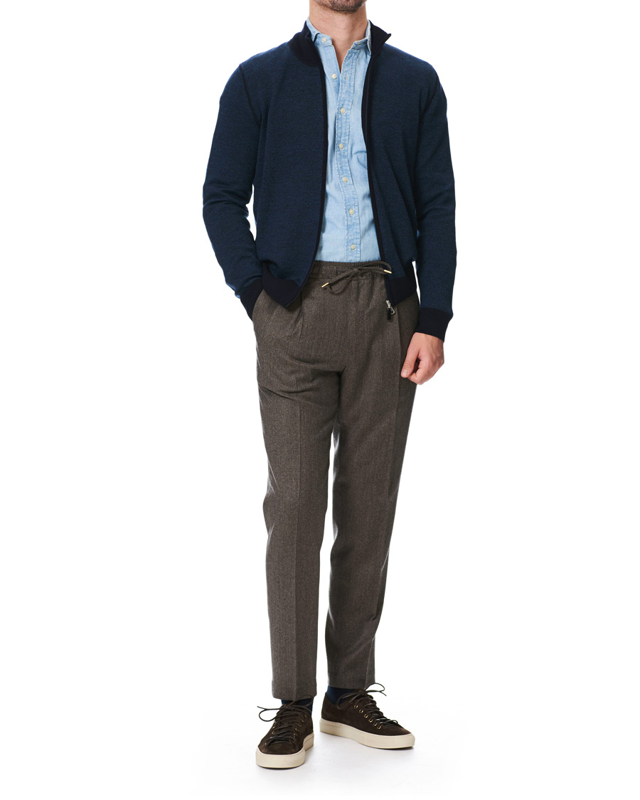 Men | Sweaters & Knitwear | Gran Sasso | Merino Fashion Fit Full Zip Blue/Blue