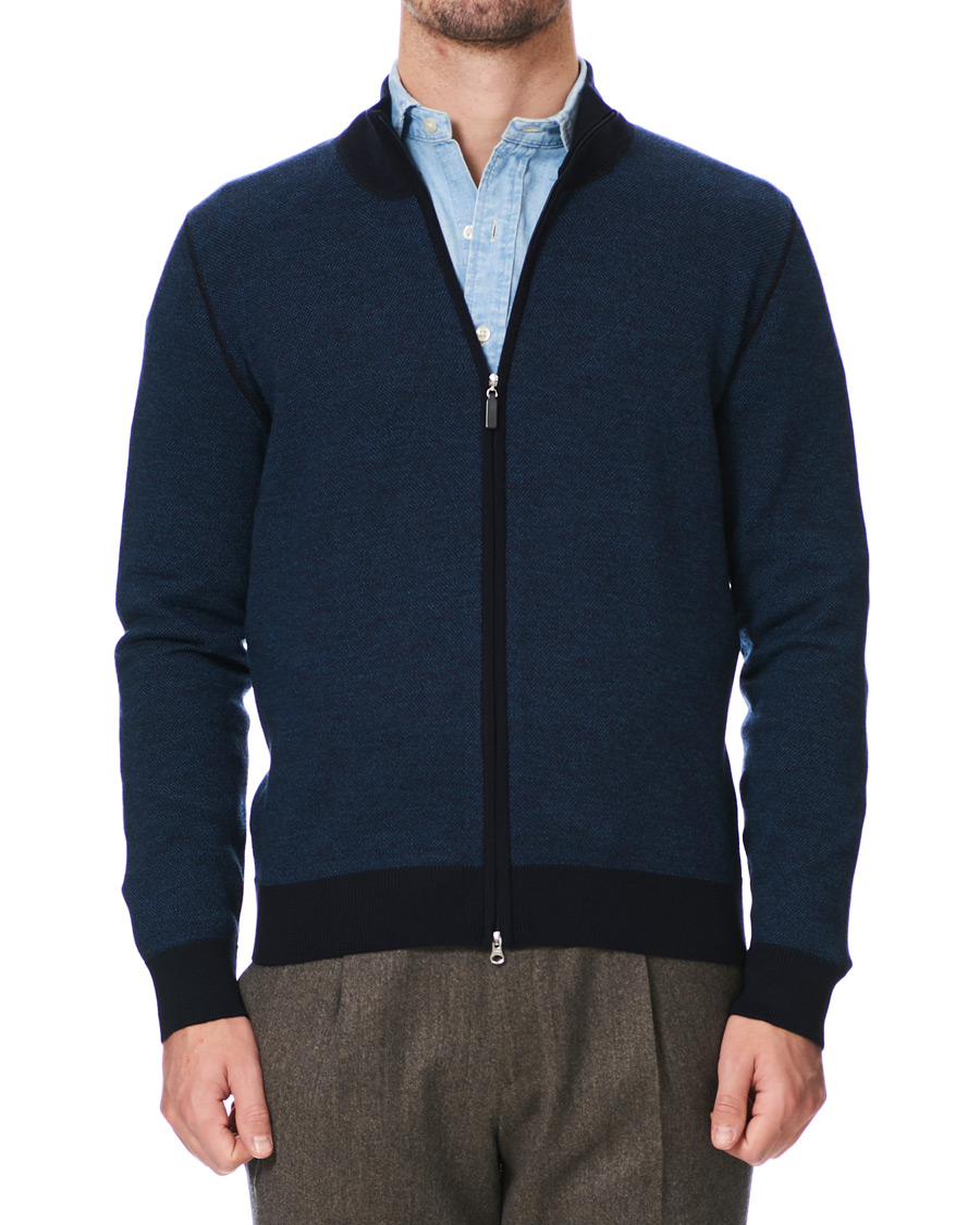 Men | Sweaters & Knitwear | Gran Sasso | Merino Fashion Fit Full Zip Blue/Blue