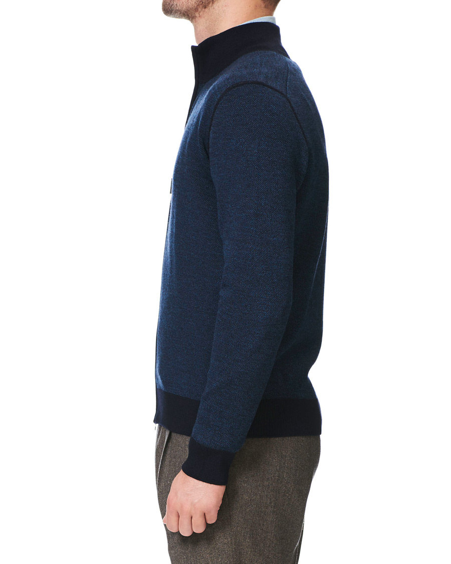 Men | Sweaters & Knitwear | Gran Sasso | Merino Fashion Fit Full Zip Blue/Blue