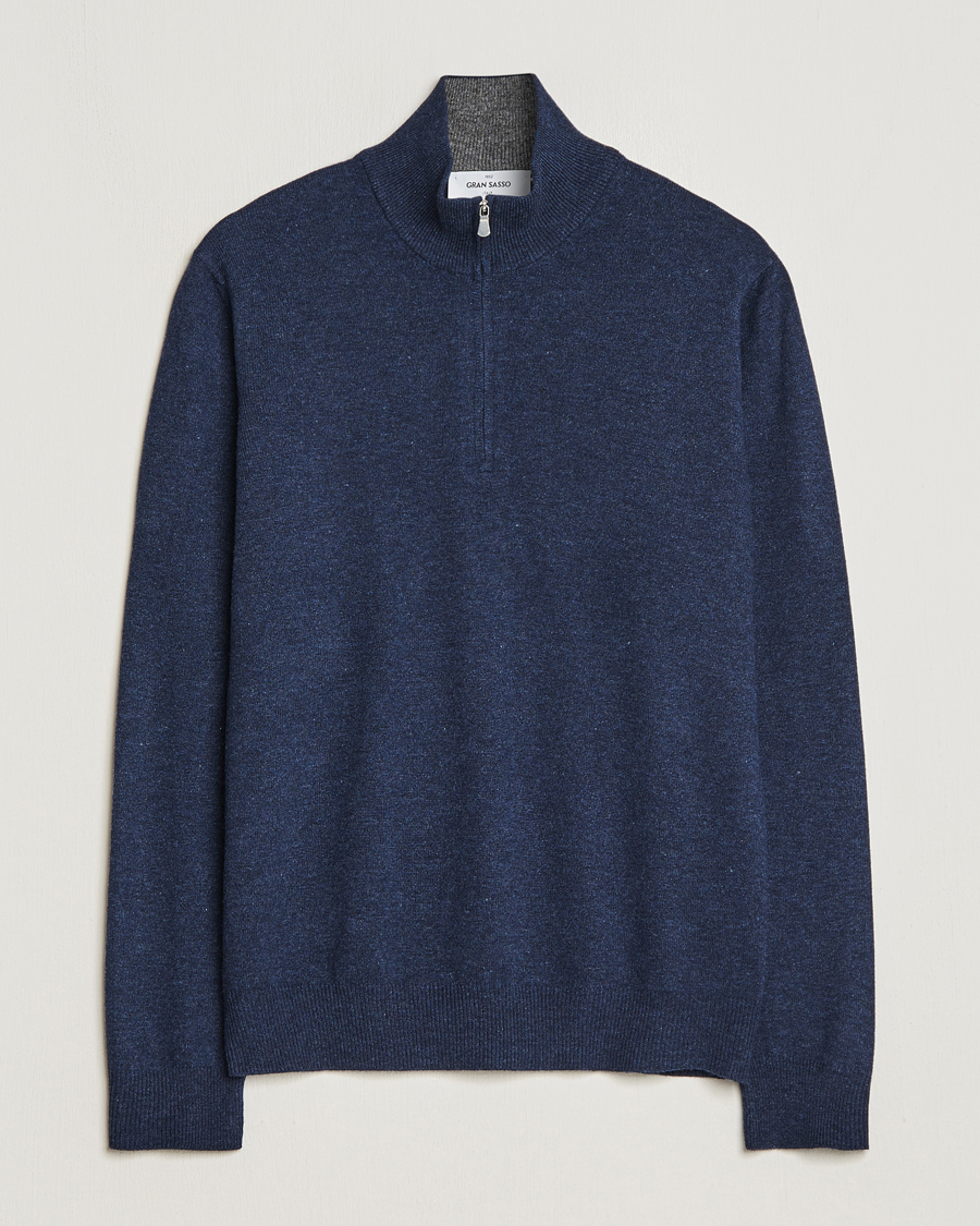 Men | Sweaters & Knitwear | Gran Sasso | Wool/Cashmere Half Zip Navy Melange