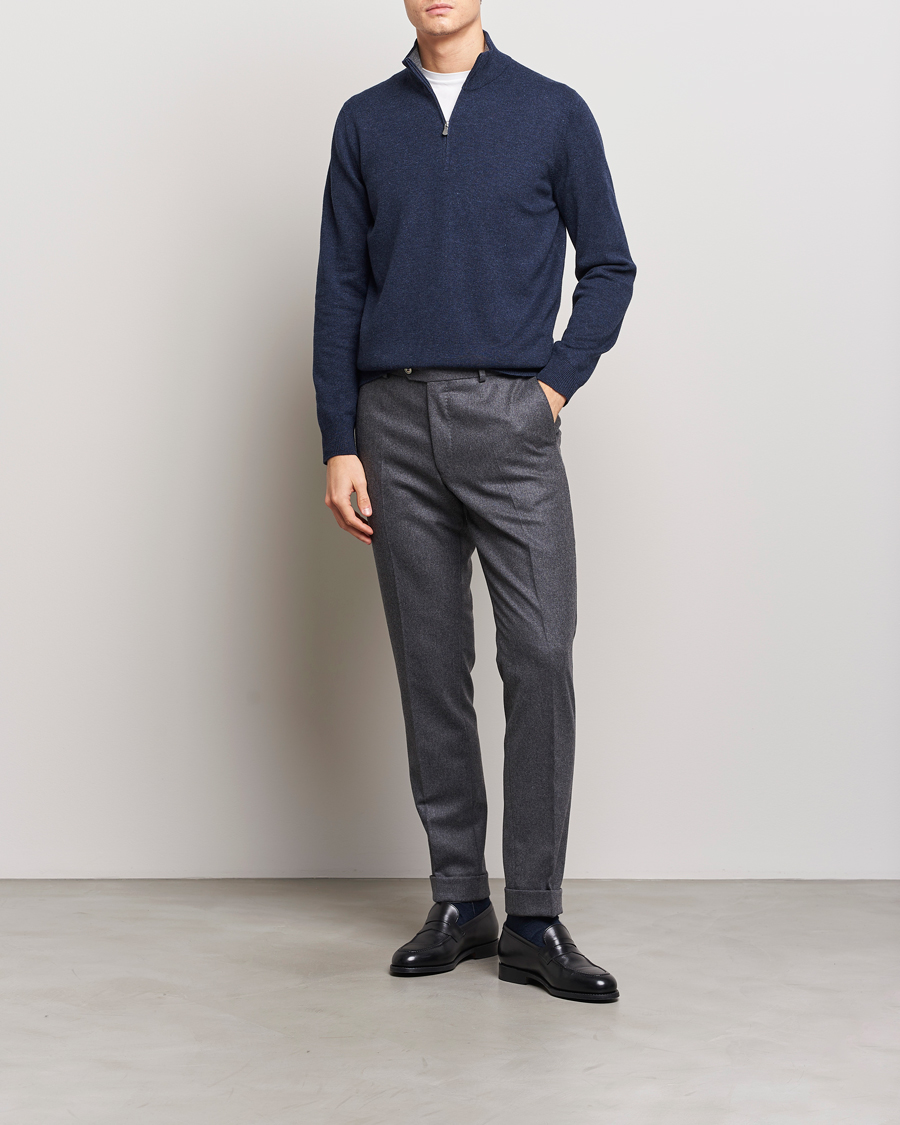 Men | Sweaters & Knitwear | Gran Sasso | Wool/Cashmere Half Zip Navy Melange