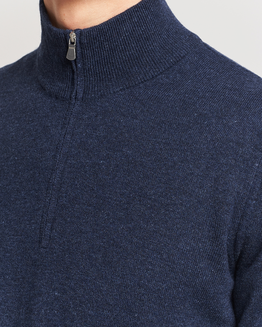 Men | Sweaters & Knitwear | Gran Sasso | Wool/Cashmere Half Zip Navy Melange