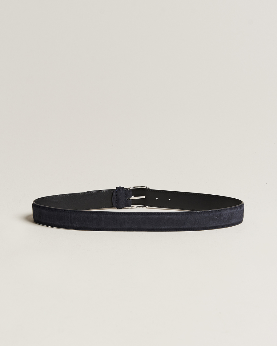 Men | Belts | Anderson's | Suede 3,5 cm Belt Navy