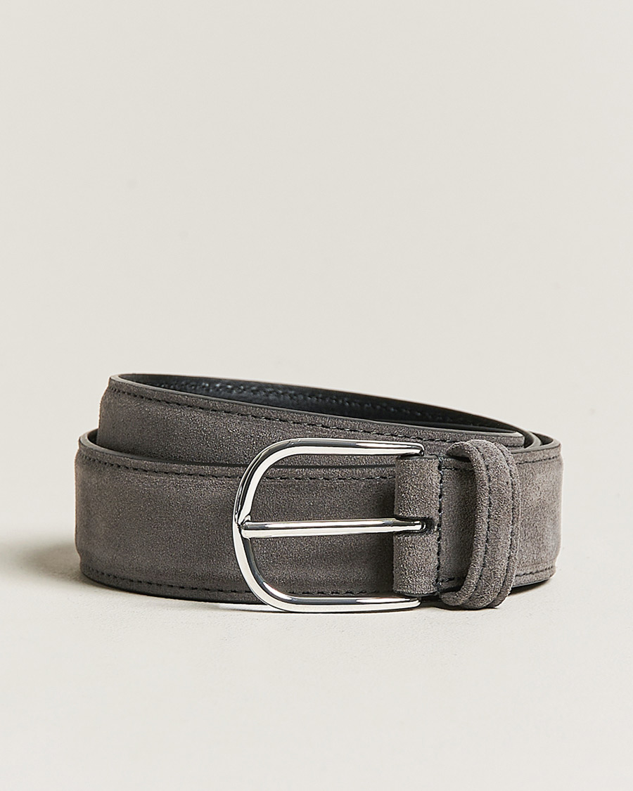 Men | Belts | Anderson's | Suede 3,5 cm Belt Grey