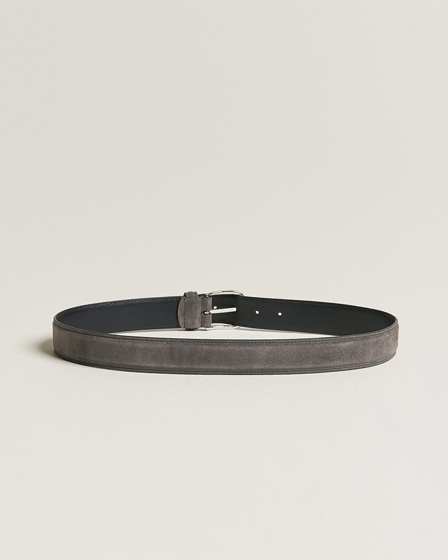Men | Belts | Anderson's | Suede 3,5 cm Belt Grey