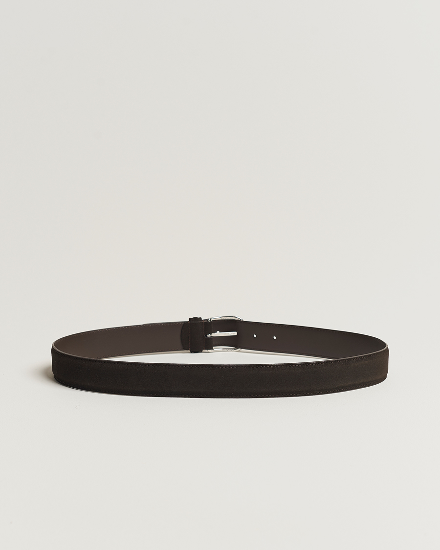 Men | Belts | Anderson's | Suede 3,5 cm Belt Dark Brown
