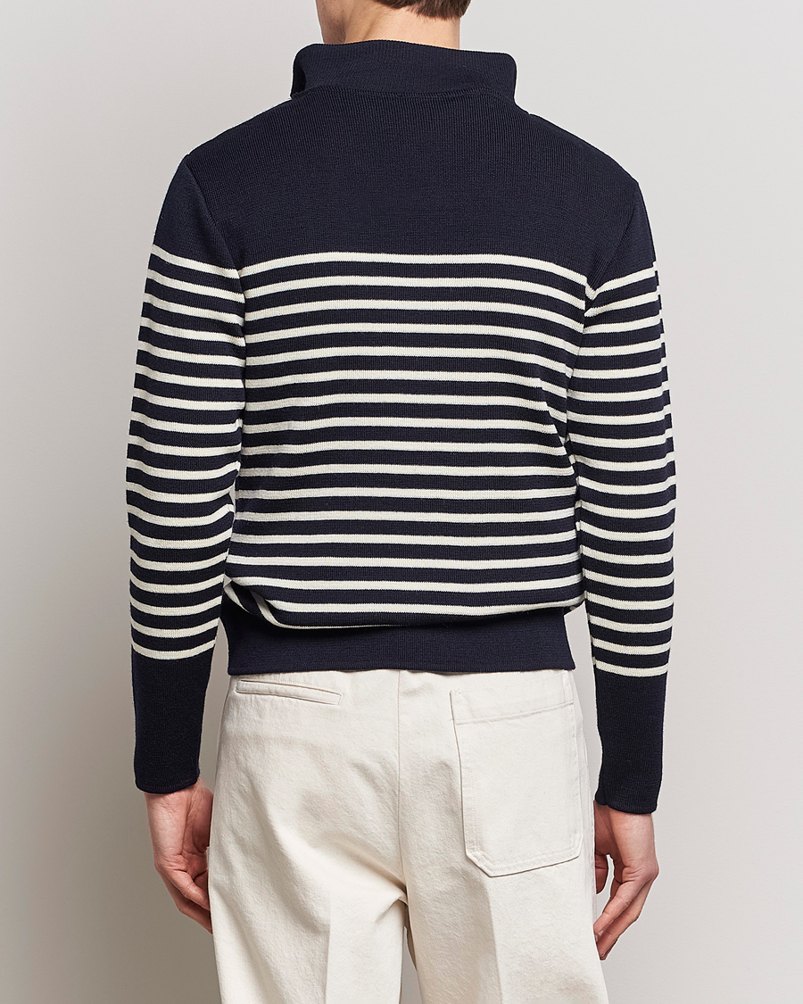 Men | Sweaters & Knitwear | Armor-lux | Camionneur Héritage Striped Half Zip Navy/Nature