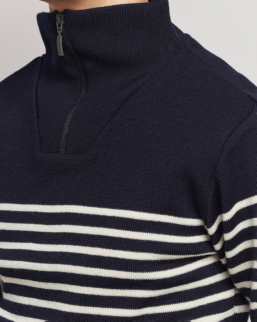 Men | Sweaters & Knitwear | Armor-lux | Camionneur Héritage Striped Half Zip Navy/Nature