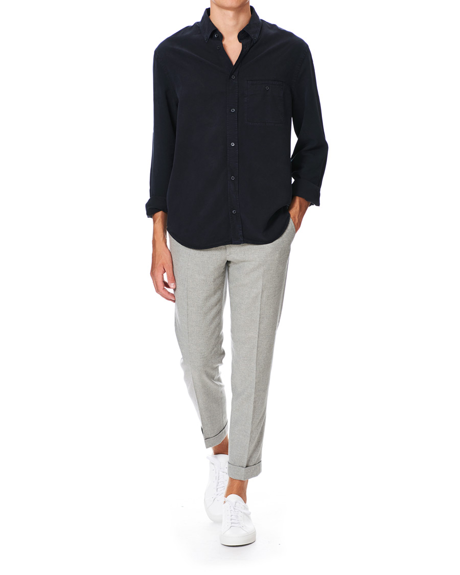 Men | Trousers | Filippa K | Terry Flannel Cropt Turn Up Trousers Warm Grey Mel