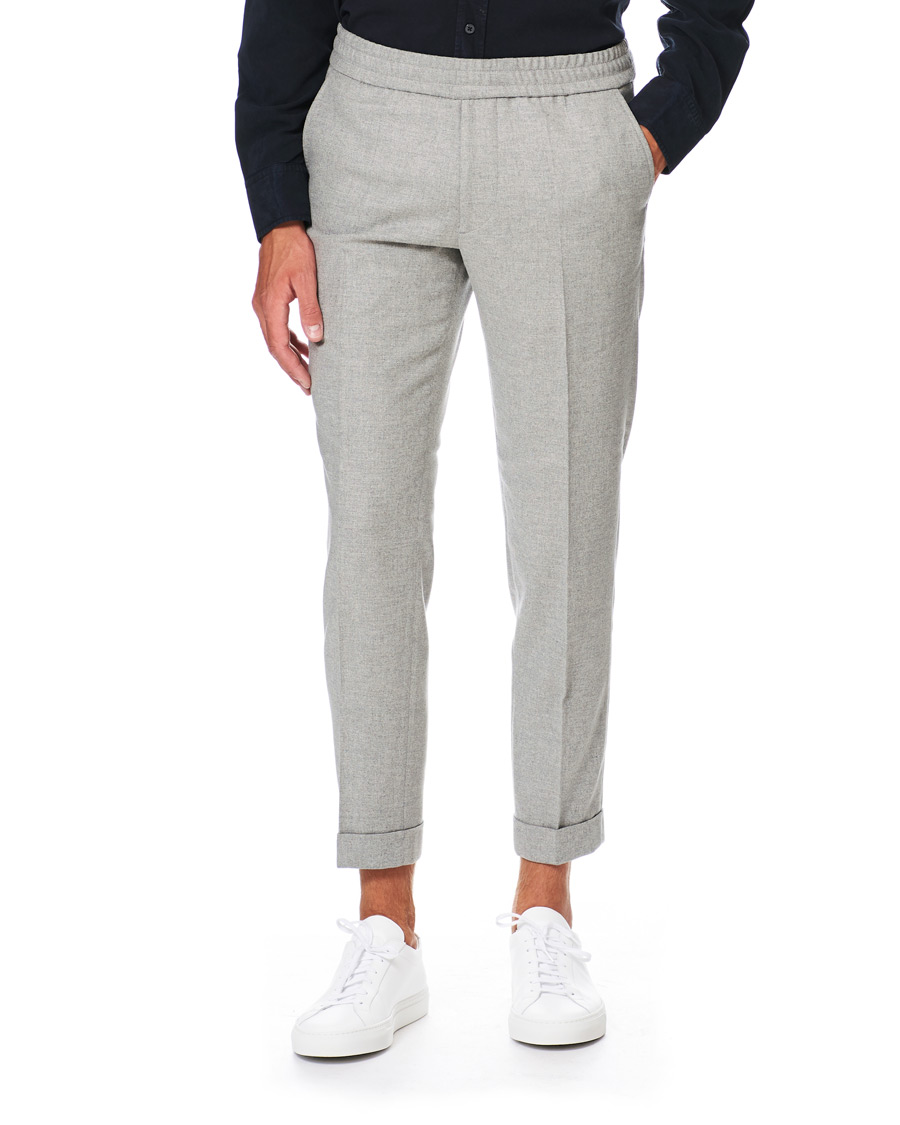 Men | Trousers | Filippa K | Terry Flannel Cropt Turn Up Trousers Warm Grey Mel