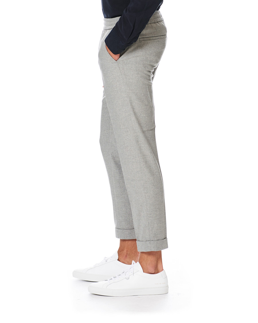 Men | Trousers | Filippa K | Terry Flannel Cropt Turn Up Trousers Warm Grey Mel
