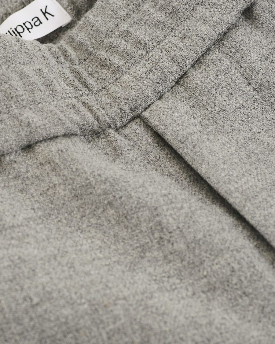 Men | Trousers | Filippa K | Terry Flannel Cropt Turn Up Trousers Warm Grey Mel