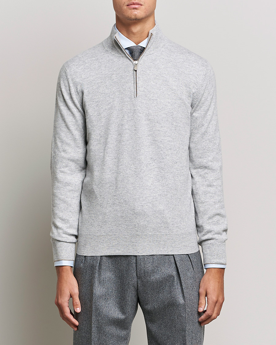 Men | Sweaters & Knitwear | Brunello Cucinelli | 2 Ply Cashmere Half Zip Light Grey