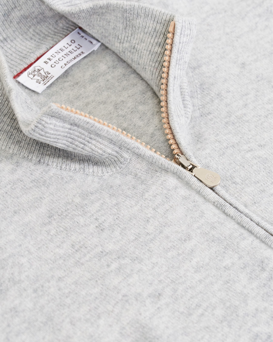 Men | Sweaters & Knitwear | Brunello Cucinelli | 2 Ply Cashmere Half Zip Light Grey