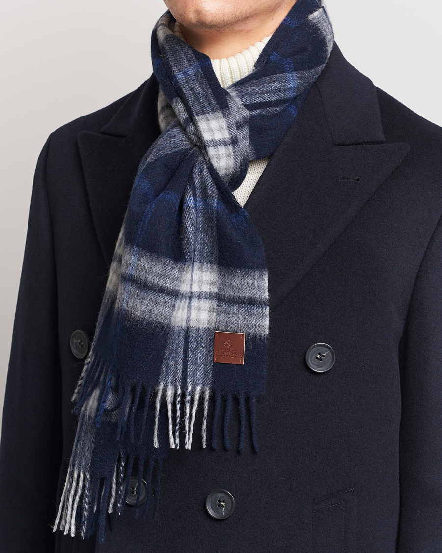 Men | Amanda Christensen Wool Check Scarf Blue | Amanda Christensen | Wool Check Scarf Blue