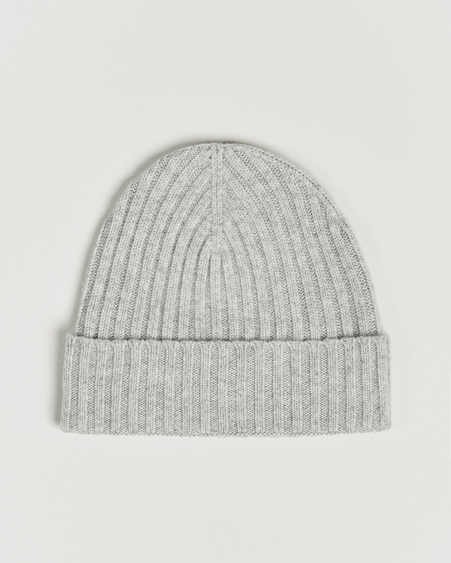 Men | Beanies | Amanda Christensen | Rib Knitted Cashmere Cap Light Grey Melange