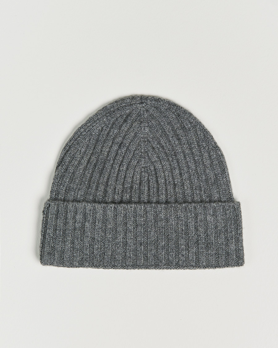 Men | Beanies | Amanda Christensen | Rib Knitted Cashmere Cap Grey Melange