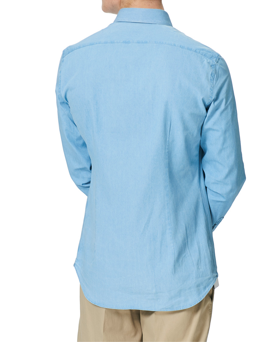 Men | Shirts | Mazzarelli | Soft Cut Away Denim Shirt Light Indigo