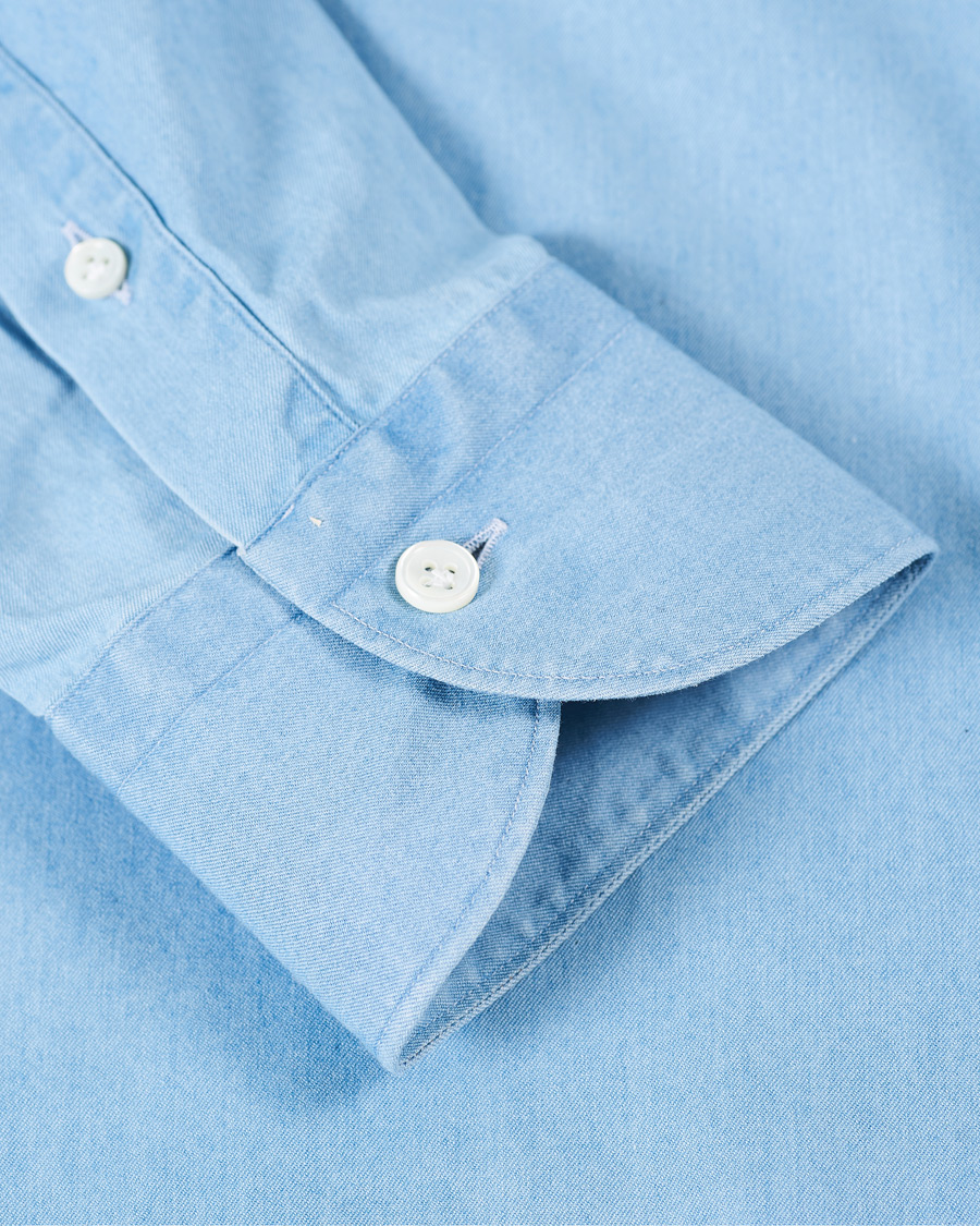 Men | Shirts | Mazzarelli | Soft Cut Away Denim Shirt Light Indigo