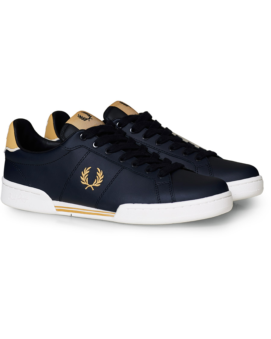 Men | Fred Perry B722 Leather Sneaker Navy/Gold | Fred Perry | B722 Leather Sneaker Navy/Gold