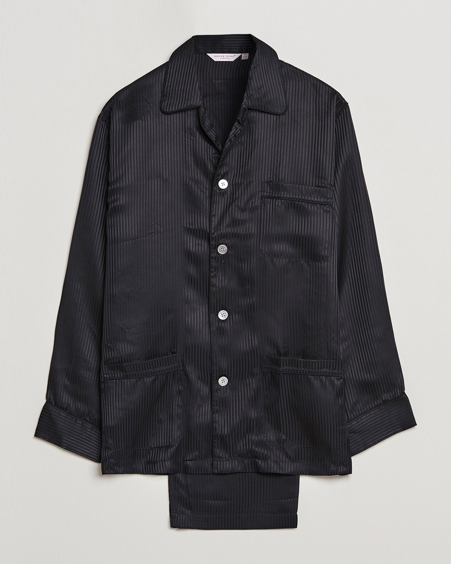 Men | Pyjamas & Robes | Derek Rose | Striped Silk Pyjama Set Black