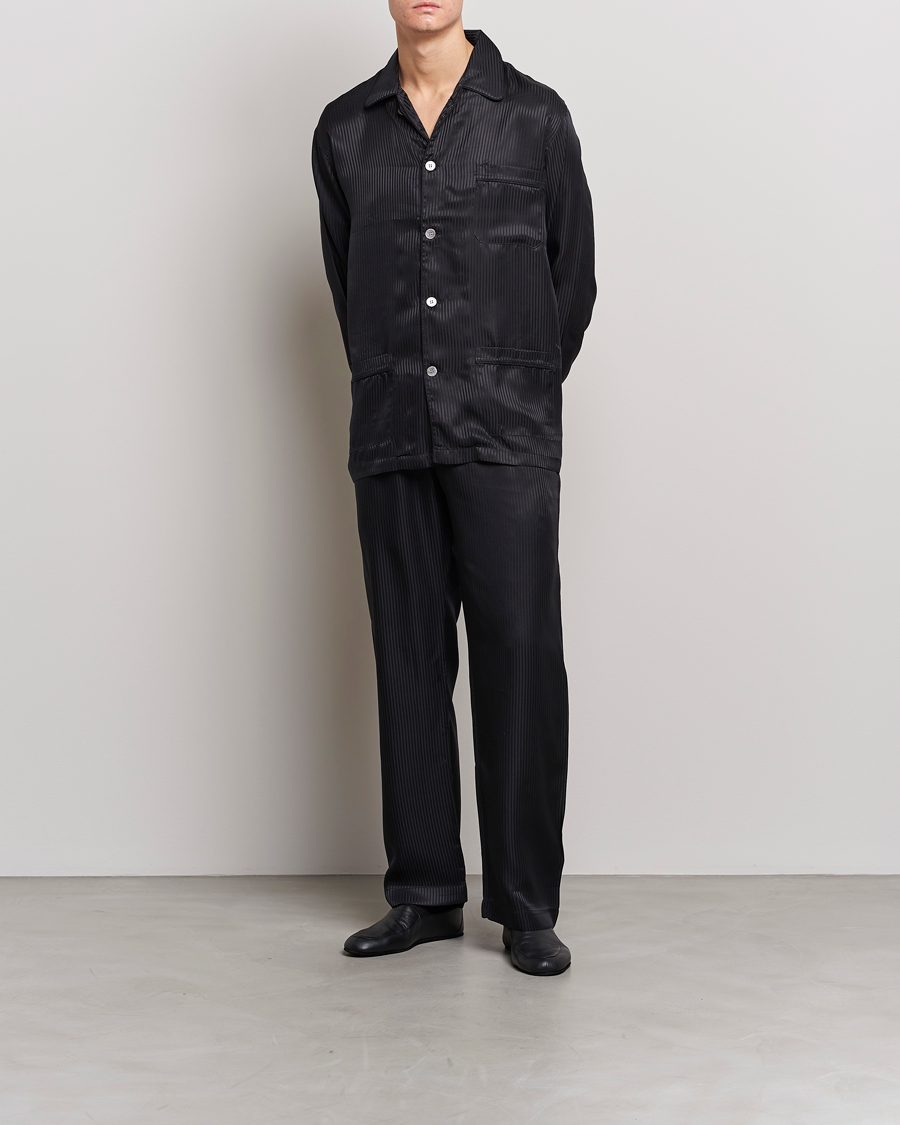 Men | Pyjamas & Robes | Derek Rose | Striped Silk Pyjama Set Black