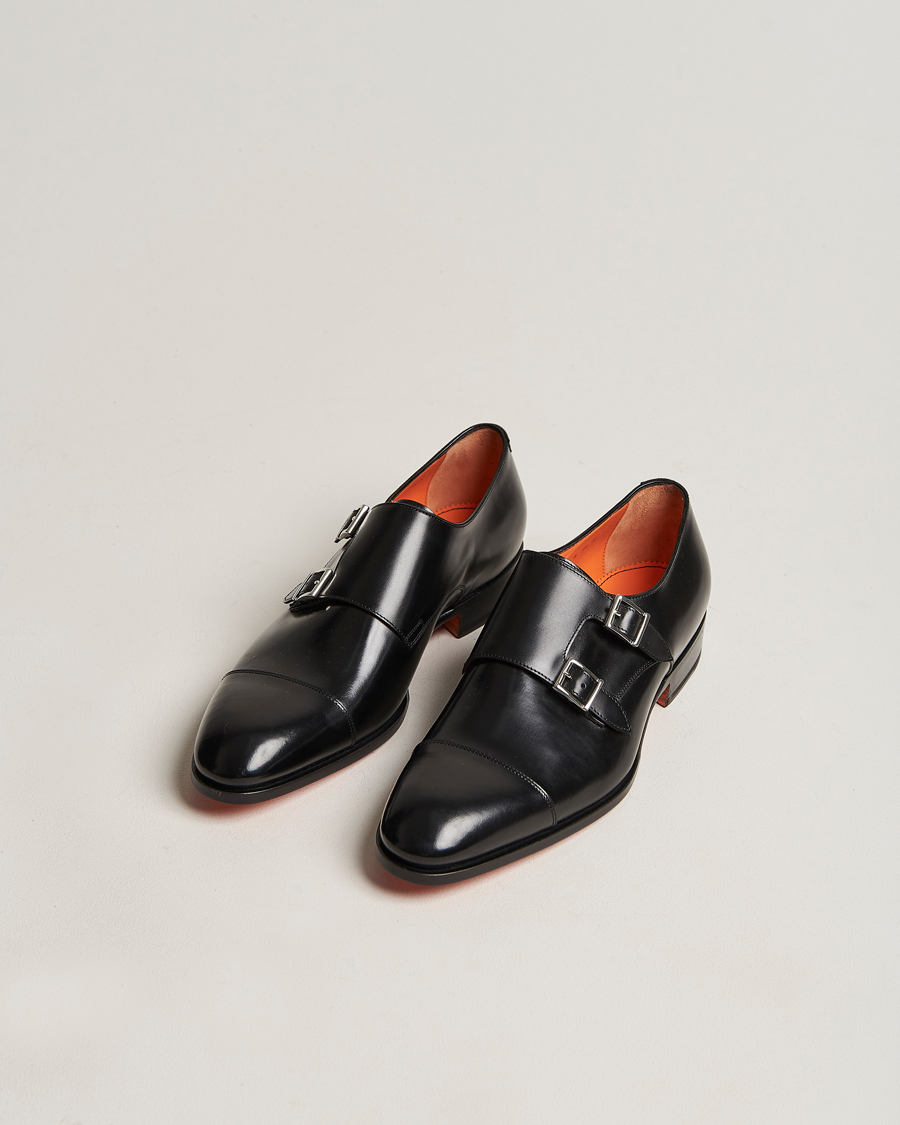 Men | Santoni Blake Double Monk Black Calf | Santoni | Blake Double Monk Black Calf
